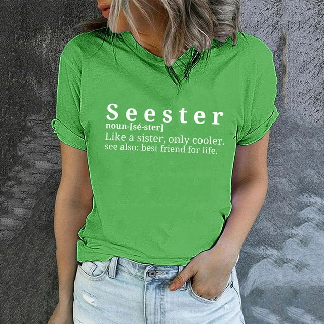 LSLJS Women's Funny Printed Pattern Casual Fashion Soild Color Short Sleeve Tops Blouse