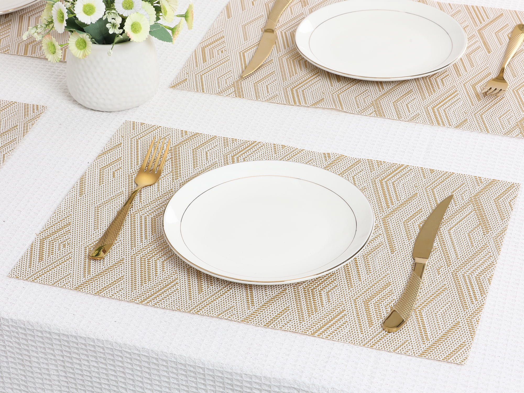 Unique Bargains Set of 8 Placemats for Dining Table Wipeable Table Mat Gold 18x12Inch