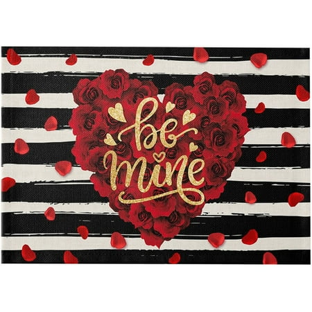 

4pcs Valentine s Day Placemat Cotton Linen Buffalo Check Plaid Heat Insulation Placemats F