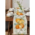 thumbnail image 4 of Orange White Fall Burlap-Cotton Table Runner 60 Inches Long,Thanksgiving Pumpkins Botanical Eucalyptus Retro Farmhouse Table Runners,Outdoor Dining Tablecloths for Baby Shower Party Wedding 13x60, 4 of 9