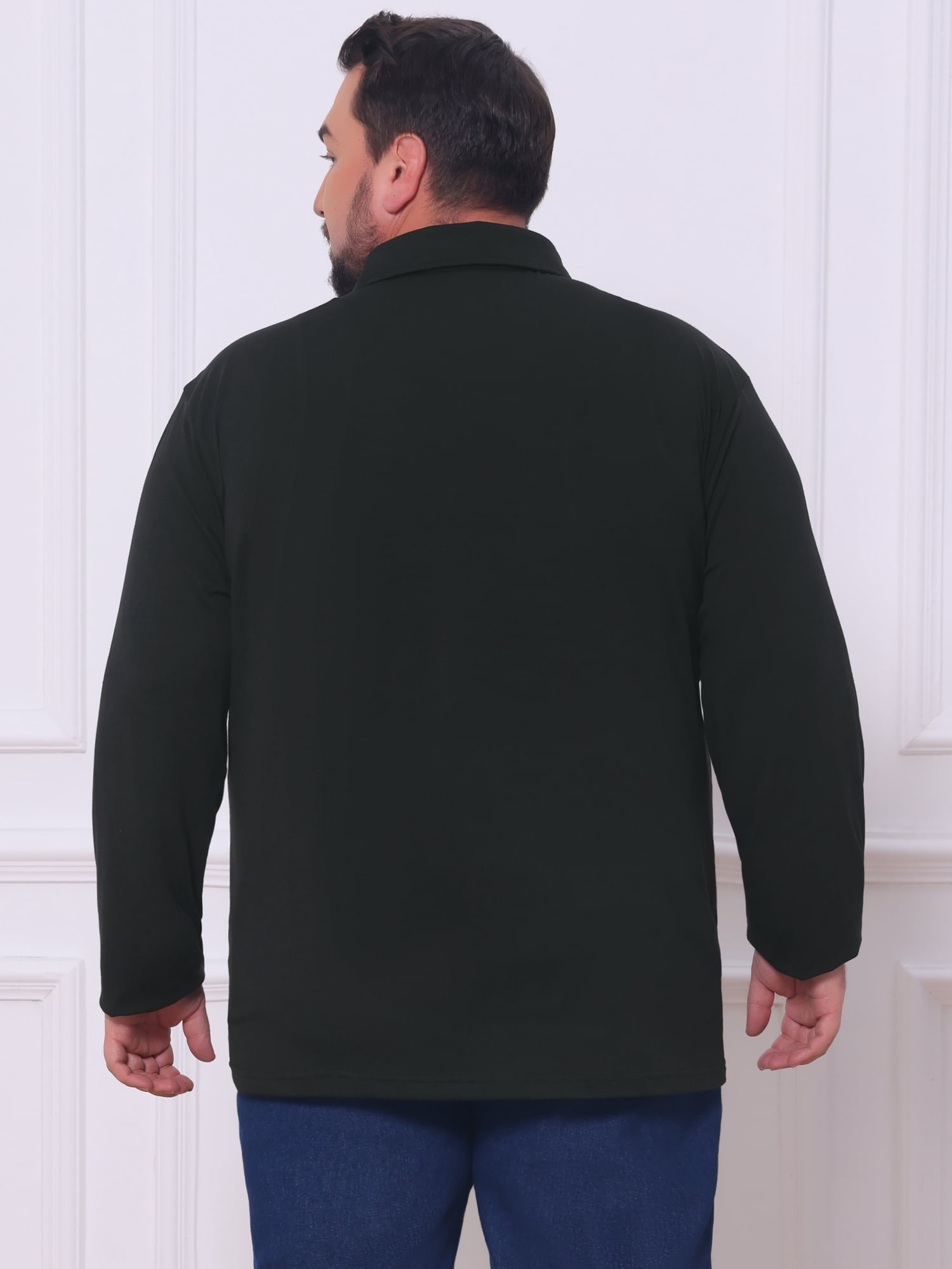 DARING DIVA Men's Big Tall Chest Pocket Long Sleeve Business Polo Shirt 3XL Black