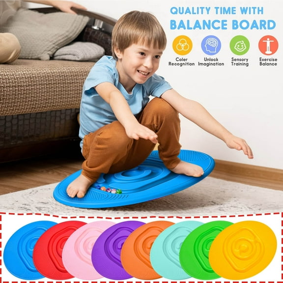 Kids Rocker Board, 14.2*18.1in Wobble Balances Board with 5 Balls, Kids Balances Seesaw, Non-Slip Surfaces, for Home Kids Body Building Training Tool, Christmas Children's Gift(Blue)