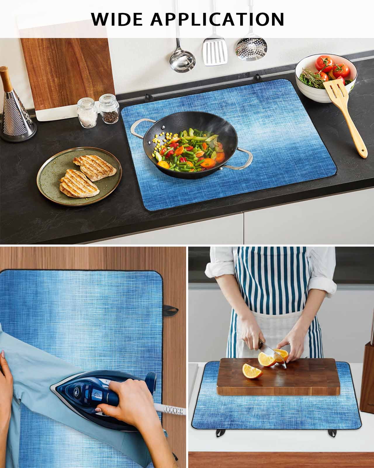 nqOlkjepod Large Induction Cooktop Protector Mat 31"x24", Blue Ombre Stove Top Covers for Electric Stove, Vintage Chic Gradient Abstract Texture Art Stove Burner Cover Mats, Glass Top Stove Cover