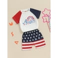 thumbnail image 3 of Lairauiy 0-3T Baby Boys Girls 4th of July Outfit, Rainbow Letter Print Short Sleeve Tops Elastic Waist Striped Shorts Toddler Summer Set, 3 of 9