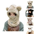 thumbnail image 3 of Xfvqtps Womens 3 In 1 Hat Neck Scarf and Mask Integrated with Two Cute Ears Plush Furry Adjustable Drawstring Solid Color Thickened Windproof Coldproof Warm Outdoor Cycling Winter Cap White, 3 of 3