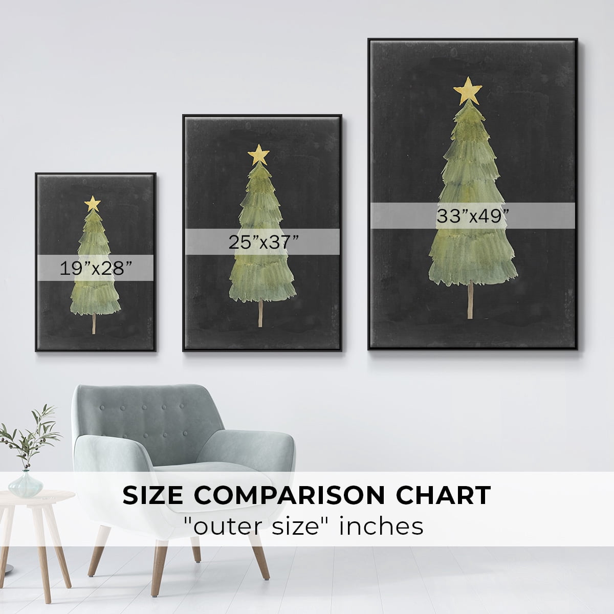 Christmas Glow Collection F - Framed Gallery Wrapped Holiday Canvas - 25 x 37 - Black Frame