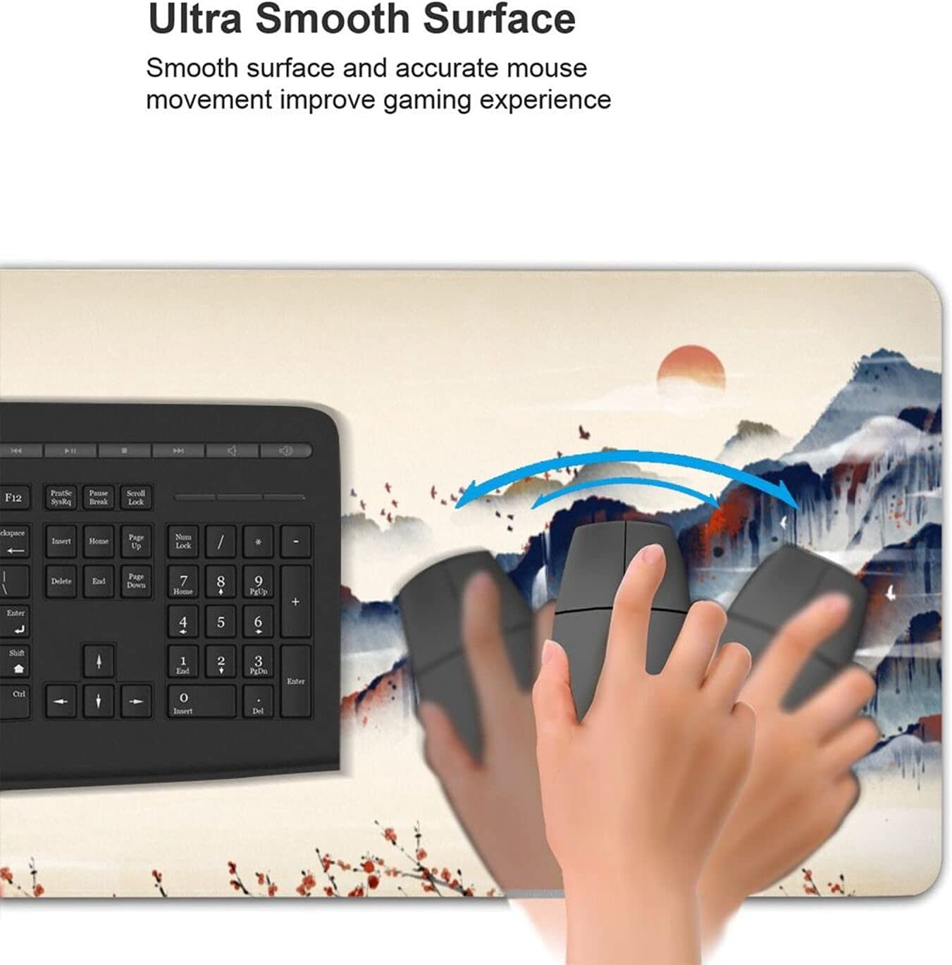 Extended Gaming Mouse Pad Large Size 31.5x11.8 inches Nonslip Rubber Base Desk Mat Stitched Edges Mousepad, Mountains