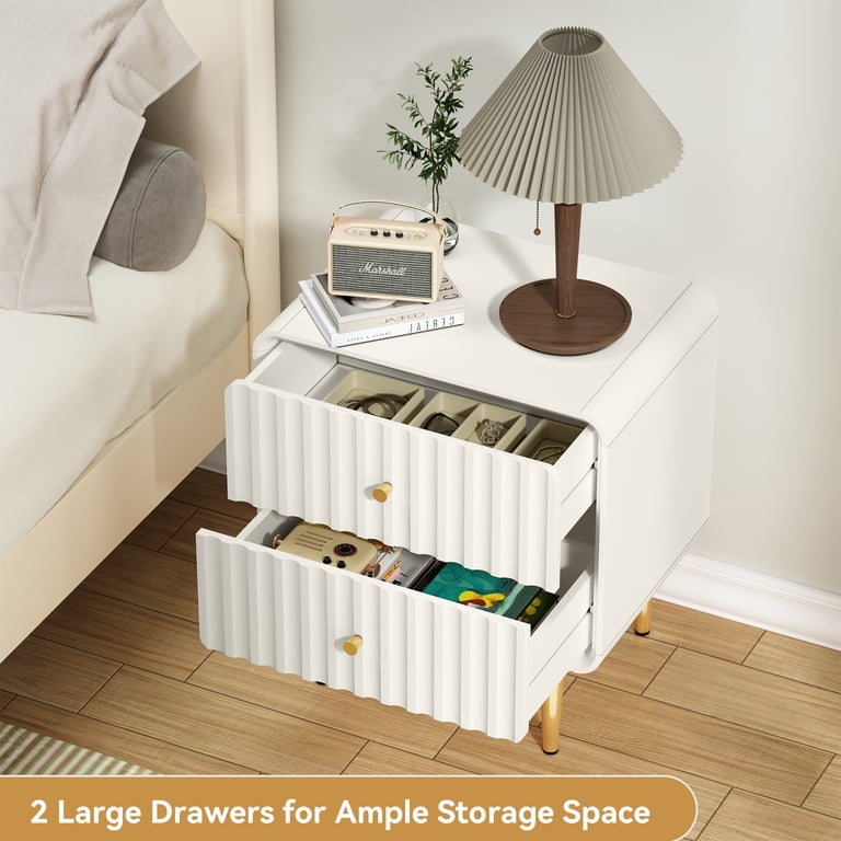 HLR 20" Modern Fluted Nightstand, White with Gold Handles photo 4