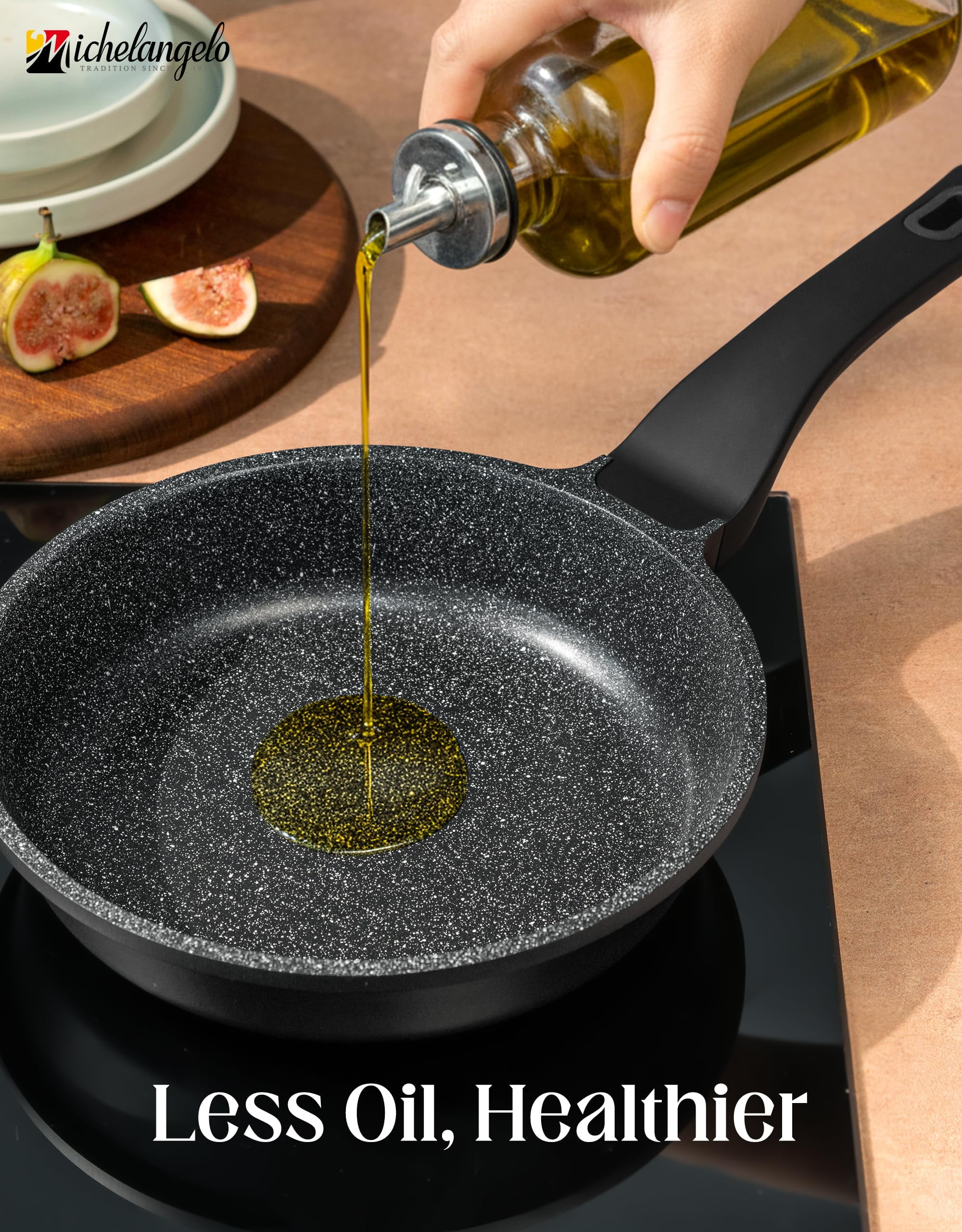 MICHELANGELO Frying Pans Nonstick - Large Non Stick Frying Pan 12 Inch | Ease of Cleaning, All Stovetops Compatible, Built to Last, Stay-Cool Handle
