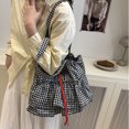 thumbnail image 4 of Fashionable Geometric Print Shoulder Bag Roomy Unisex Canvas Underarm Purse Ruffle Plaids Design for Travel Shopping, 4 of 9