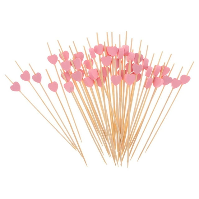 100 palillos de cóctel hechos de palitos de cóctel de frutas, palillos de postre y platos Rosado