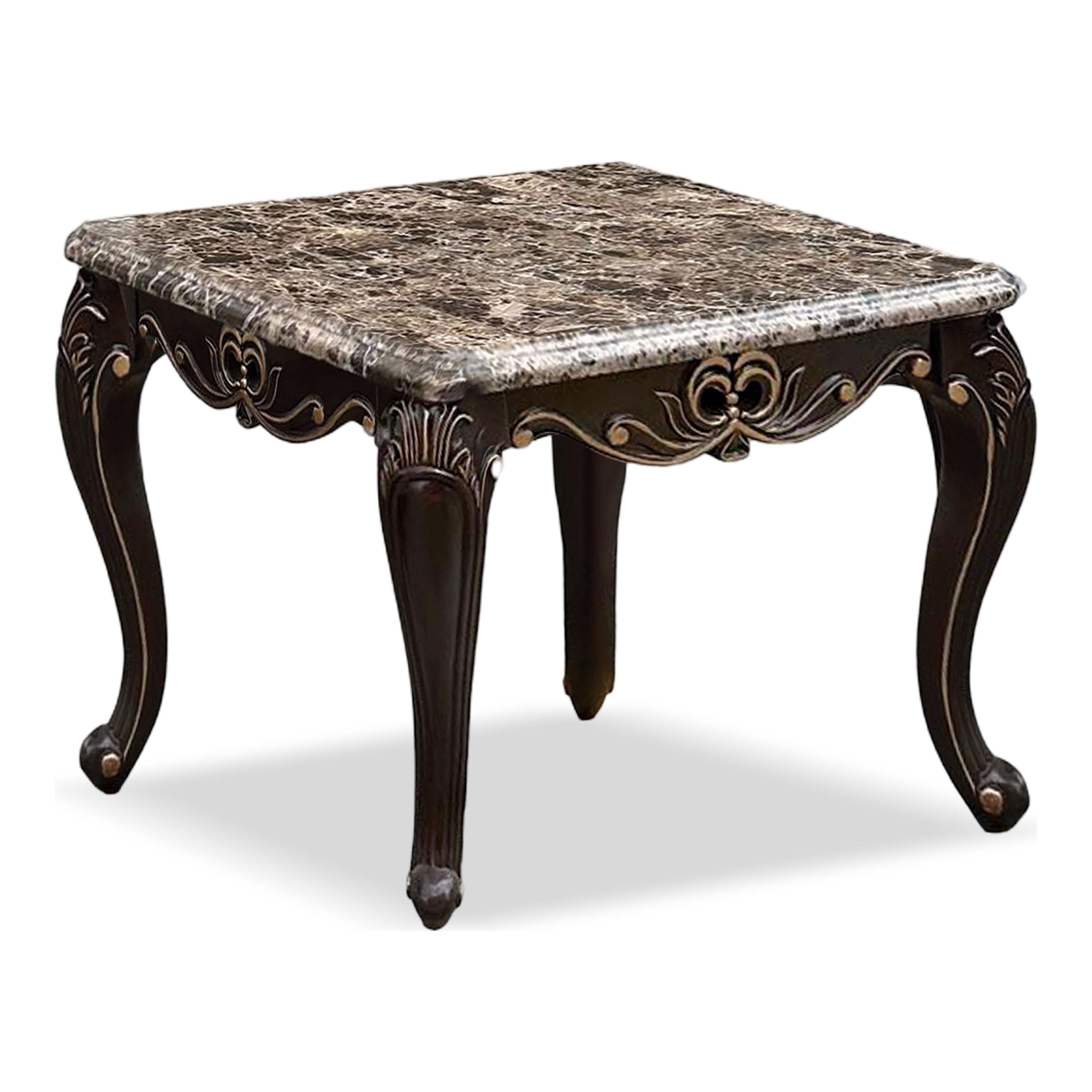 Furniture of America Esteran Traditional Indoor Genuine Marble Top End Table, Dark Walnut
