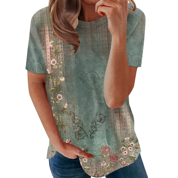 Blusa Camisas Blusa con estampado floral en 3D Camisas Estilo étnico Mujer Ropa diaria (Verde XXL) Cgtredaw Para estrenar