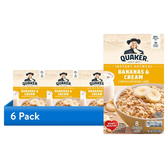 (6 pack) Quaker Instant Oatmeal Bananas & Cream 1.05 Oz 8 Count