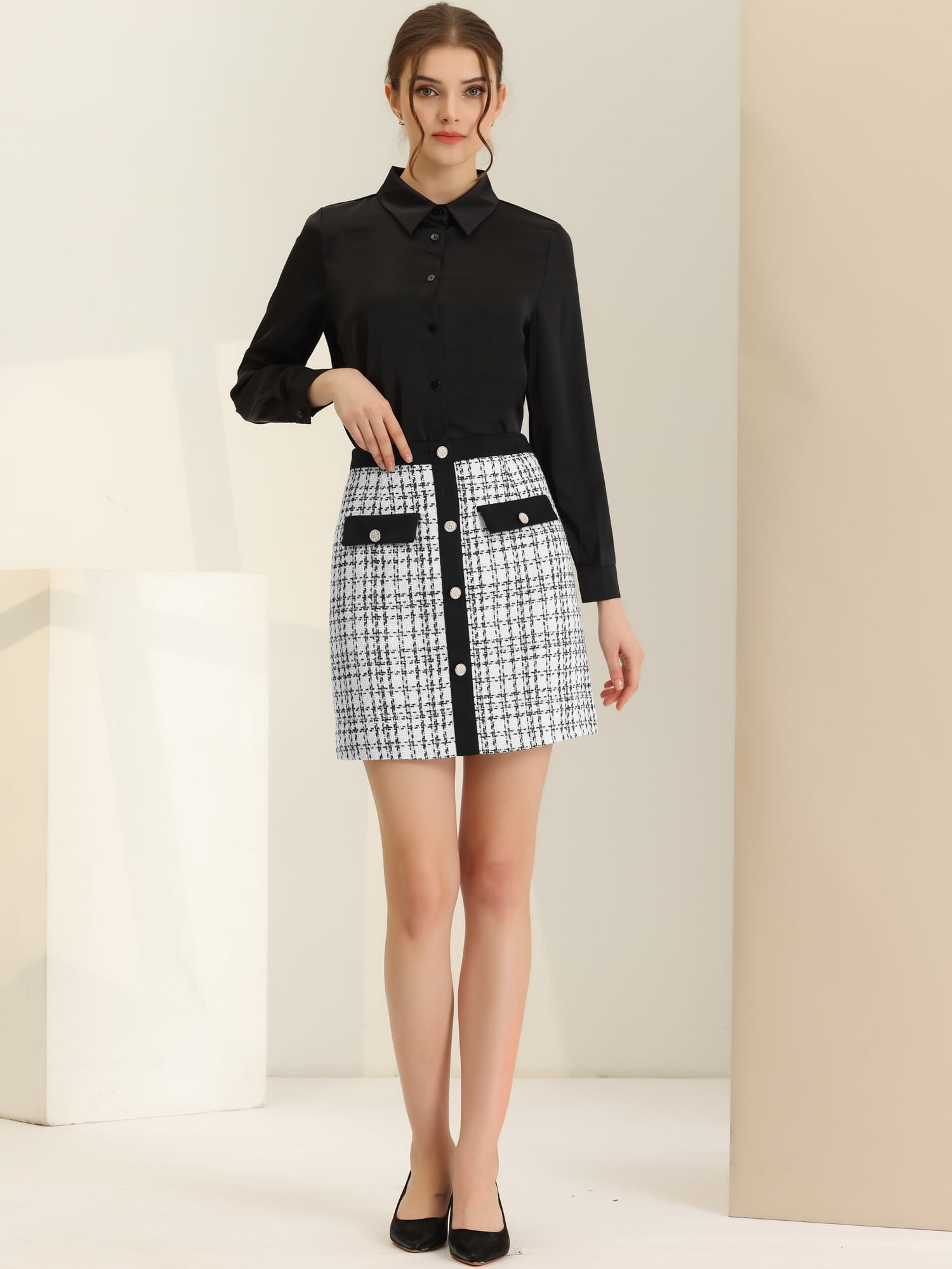 DARING DIVA Women's High Waist Button Decor Mini Skirt S White