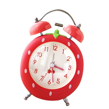Kids Bedsides Strawberry Shape Alarm Clock Quiet Quartzs Movement Loud Twin Bells Night Light Gift For Bedroom Decors