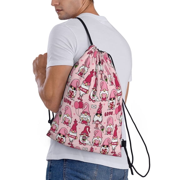 Horeoi Garden Gnomes Print Drawstring Bags for Gym Sports Yoga Travel Lightweight Foldable Sackpack for Men Women Teens
