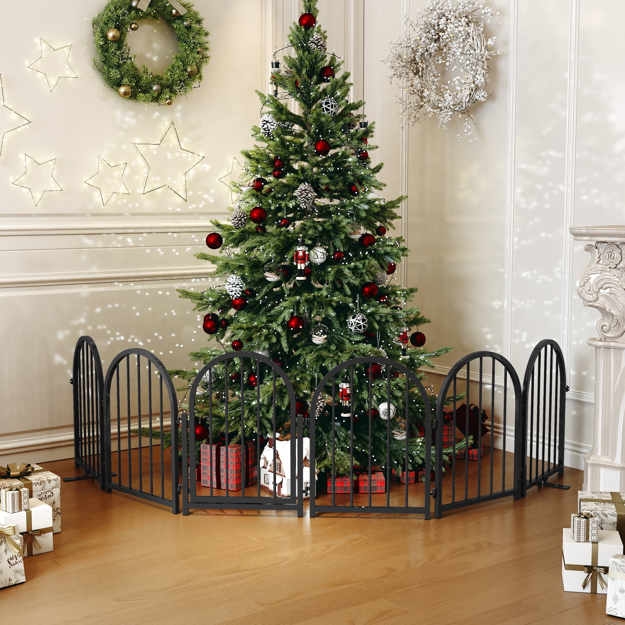 CBJCBJ Indoor Pet Gate, 6 Panel Folding Dog Gate , 24"H Freestanding Metal Pet Fence for Cats and Dogs ,Black