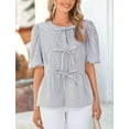 thumbnail image 5 of PRETTYGARDEN Women's Summer Tie Front Striped Shirt Trendy Cute Babydoll Tops Fashion Peplum Puffy Sleeve Blouse, 5 of 10