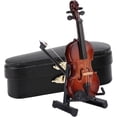 thumbnail image 1 of Miniature Violin Model With Stand Case - Wooden Mini Musical Instrument Home Decor, Small Joke Gift, 1 of 7