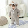 thumbnail image 6 of Baby Boy Girls Winter Warm Rompers Unisex Newborn Fleece Outfits Bodysuits Toddler Baby Boys Girls Color Plush Cute Bear Ears Winter Thick Keep Warm Jumpsuit Romper Gray Months, 6 of 7