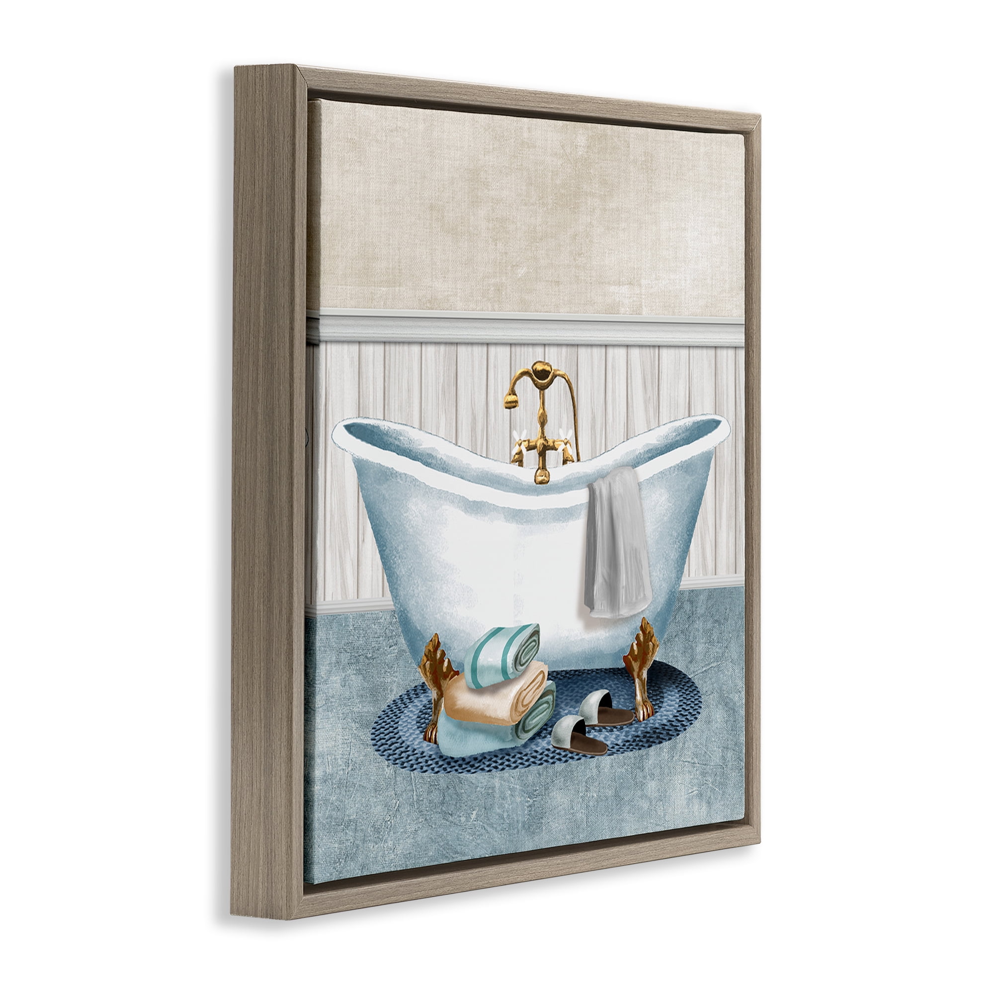 Stupell Industries Cozy Spa Bathtub & Slippers Brown Framed Floater Canvas Wall Art, design by Conrad Knutsen