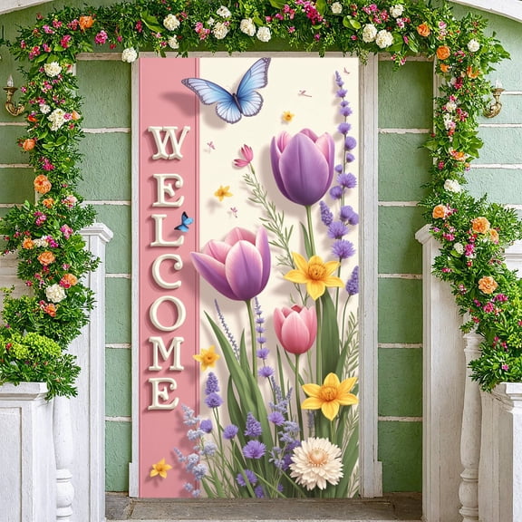Sunflower Design Welcome Banner Daisy Pattern Sunflower Backdrop Bee Decor Green Background Nature Background for Home Decoration Garden Party Outdoor Event