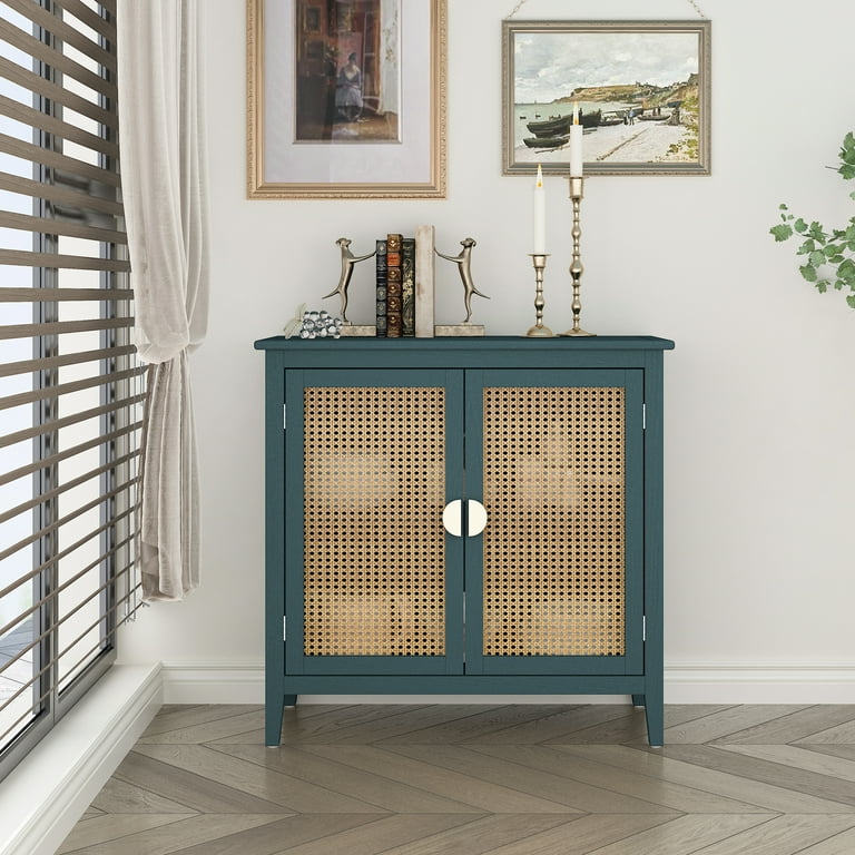 Kowloon Sideboard Lockers with Handmade Natural Rattan Doors Green