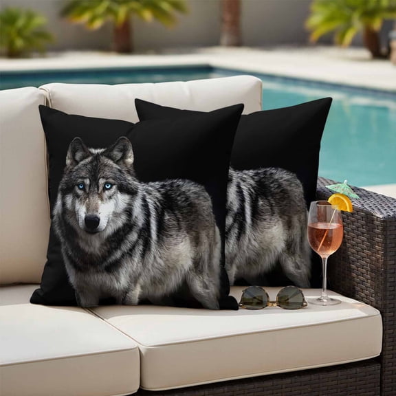 Wilderness Outdoor Waterproof Throw Pillow Covers Set of 2, 26"x26", Timber Wolf Black Backdrop Decorative Pillow Covers Outside Cushion Case for Patio Porch Garden