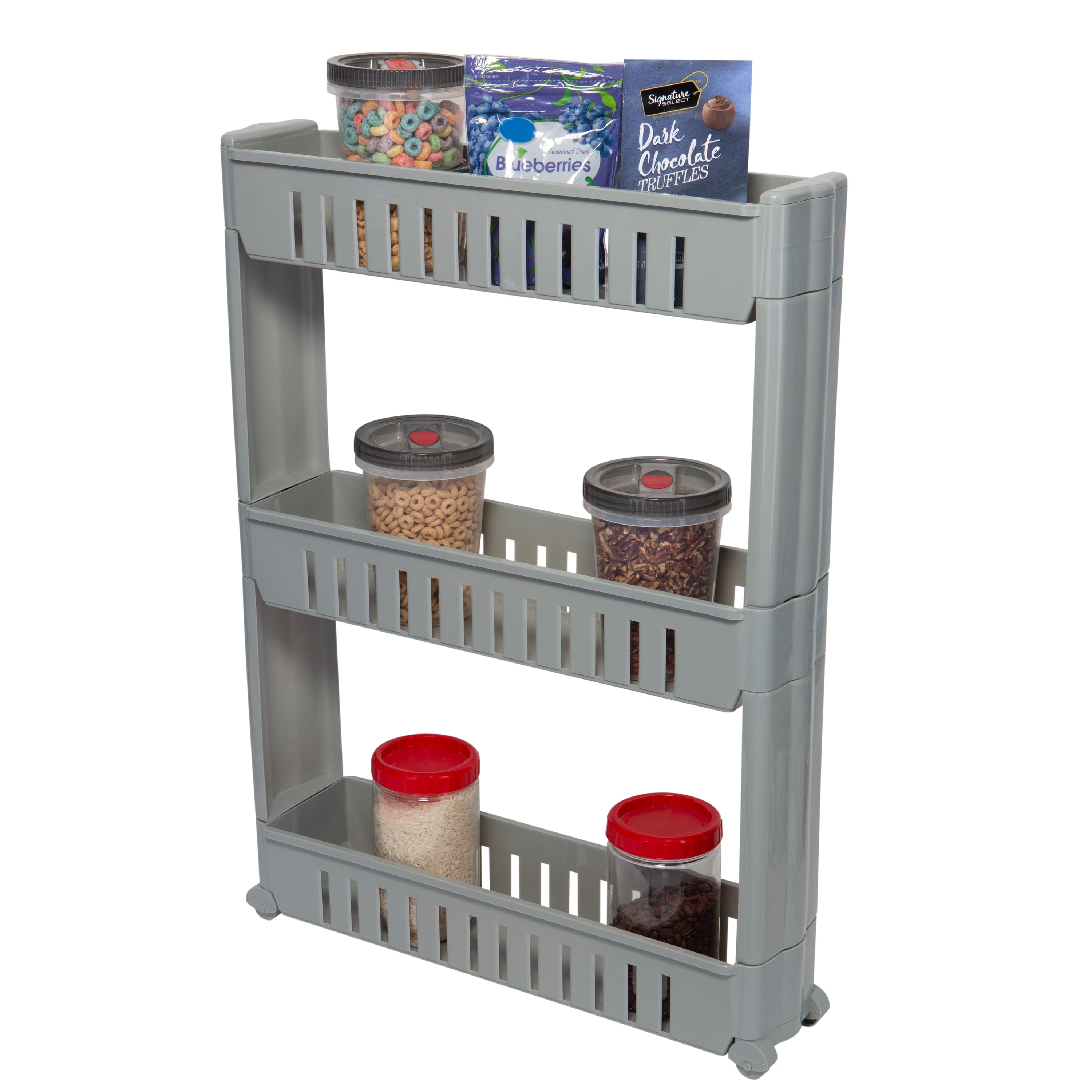 Simplify 3 Tier Slim Slide Out Storage Cart in Grey