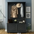 thumbnail image 1 of Hombay Hall Tree with Bench and Shoe Storage, Wood Coat Rack with 4 Hooks Storage Cabinet Organizer for Entryway Hallway, 1 of 13