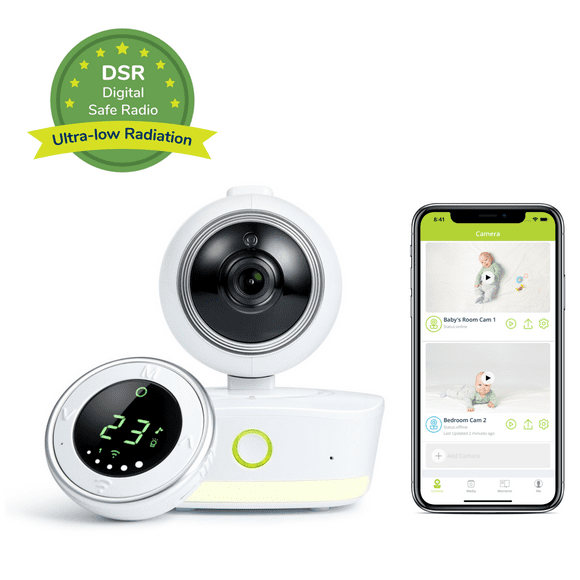 Bebcare iQ WiFi Hybrid Low EMF Emissions Smart HD Video Baby Monitor, 1080p HD Video, 2-Way Audio, Music, Night Vision, App, Long-Range Audio Parent Unit, 65hr Battery
