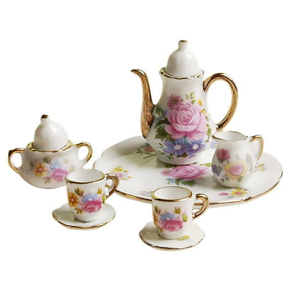 CYFW Play Tea Set, 8-Piece Mini Ceramic Kids Tea Party, Porcelain Teapot Cups, Safe Girls Gift