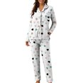 thumbnail image 2 of Youpwaven Valentines Pajamas Set for Womens Heart Print Soft Breathable Milk Silk Button up Collared Sleepwear, 2-Piece, Size L, 2 of 6