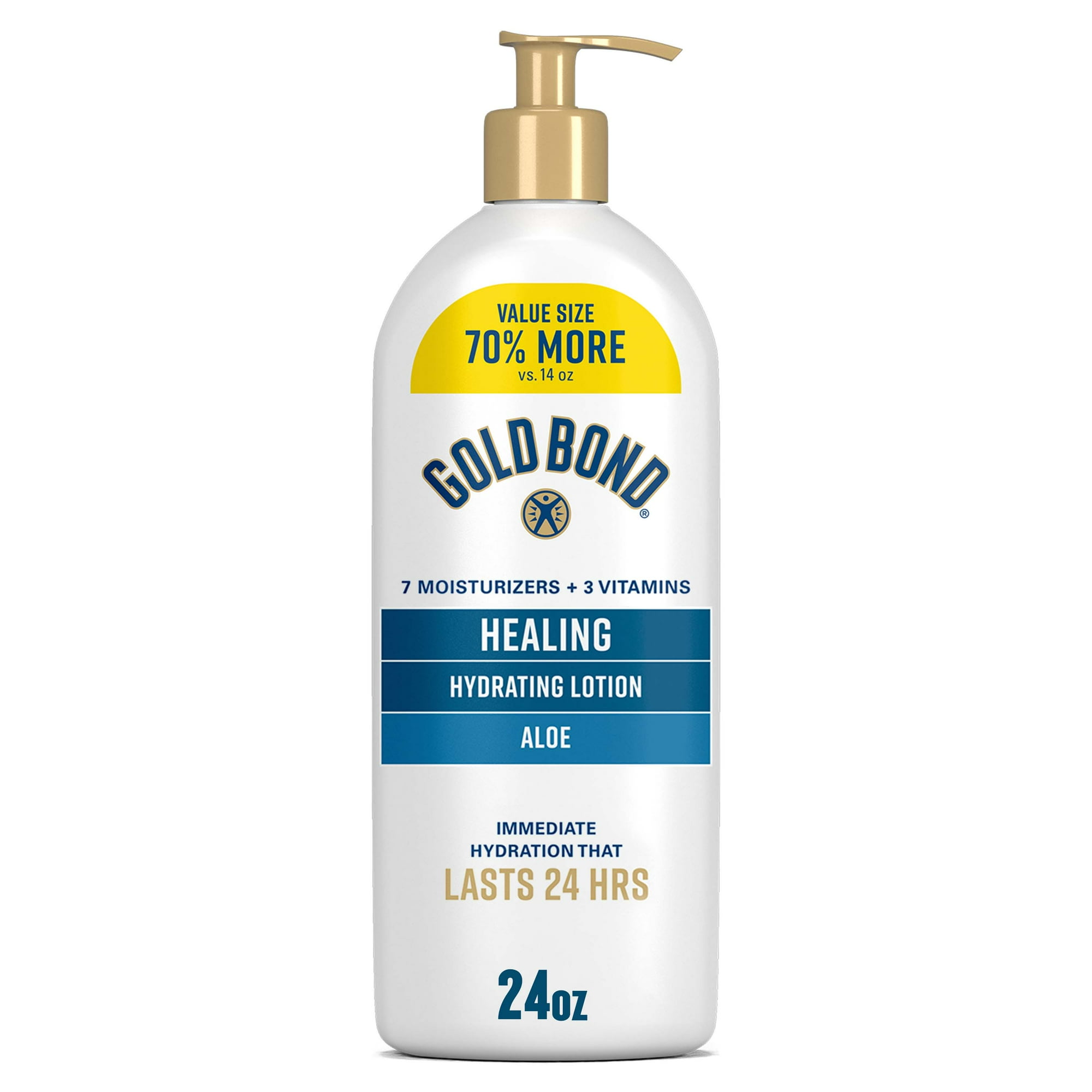 Gold Bond Healing Hydrating Body Lotion with Aloe, Moisturizer for Dry to Extra Dry Skin, 24-HR Hydration to Soothe & Comfort, Non-Greasy, Dermatologist-Tested, Light Scent, 24 Oz Family Size Pump