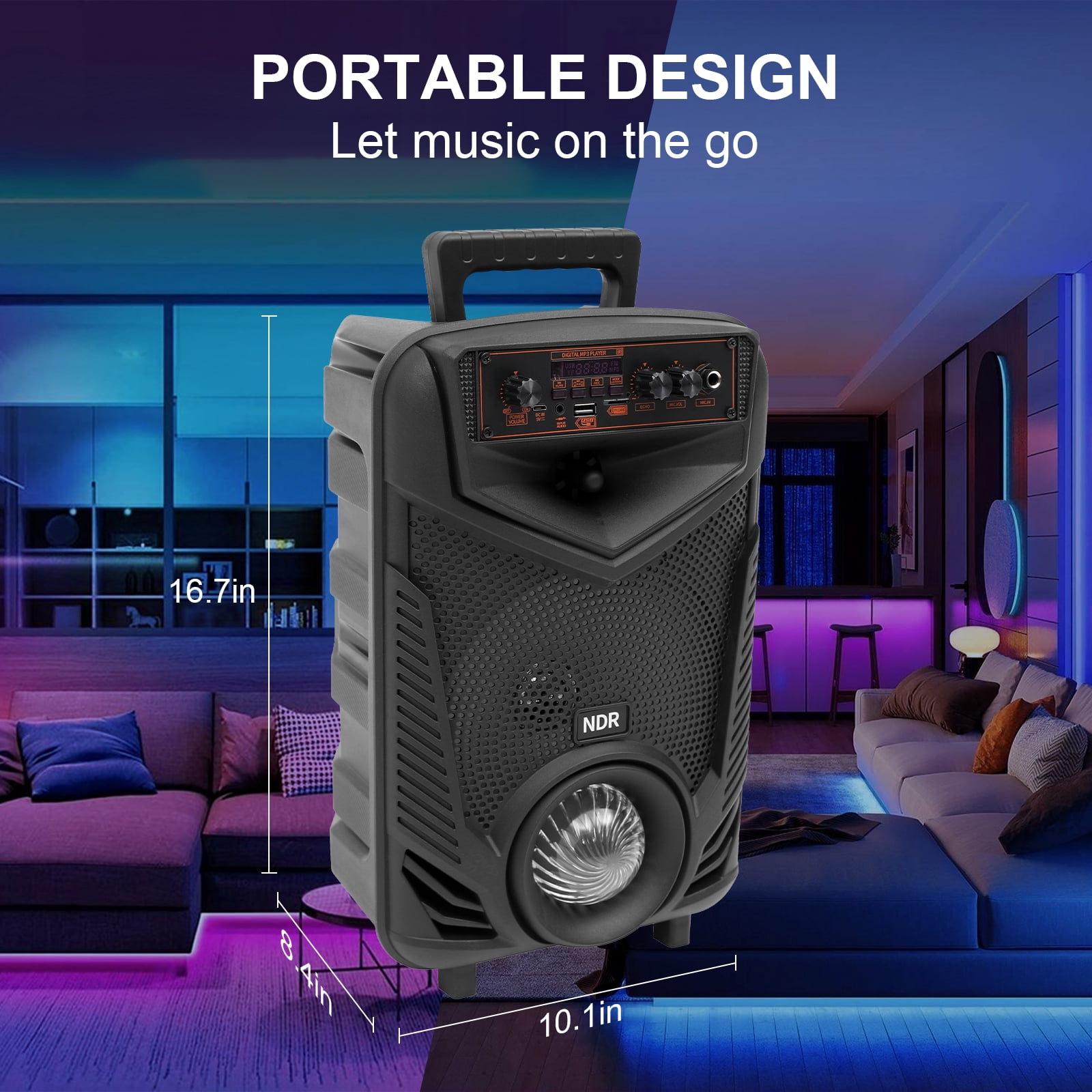 HONGGE LED Bluetooth Party Speaker Karaoke Machine Speaker with 8in. Subwoofer and Microphone