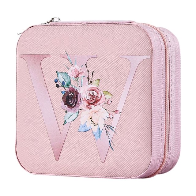 W Pu Alphabet Jewelry Storage Box 26 Printed Letter With Portable Design, Organized Compartments And Durable Material For Earrings, Rings, Bracelets