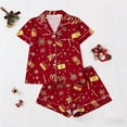 thumbnail image 5 of asdoklhq Christmas Pajamas Women Casual Turndown Button Print Short Sleeve Blouse and Short Pants Set Wine L, 5 of 5