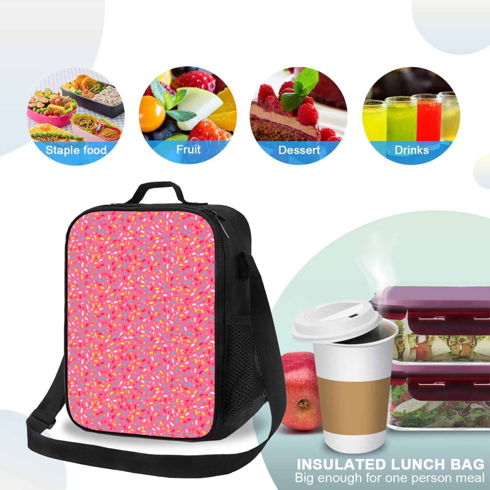 Ratiio Colorful Sprinkles Donuts Print Lunch Box - Reusable Lunch Bag Men Adult Women- Insulated LunchBox