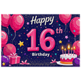 thumbnail image 5 of Happy 16th Birthday Themed Background Backdrop Banner Party Supplies with Balloons Cake and Stars Ideal for Birthday Parties Photography Props and Decorations, 5 of 7
