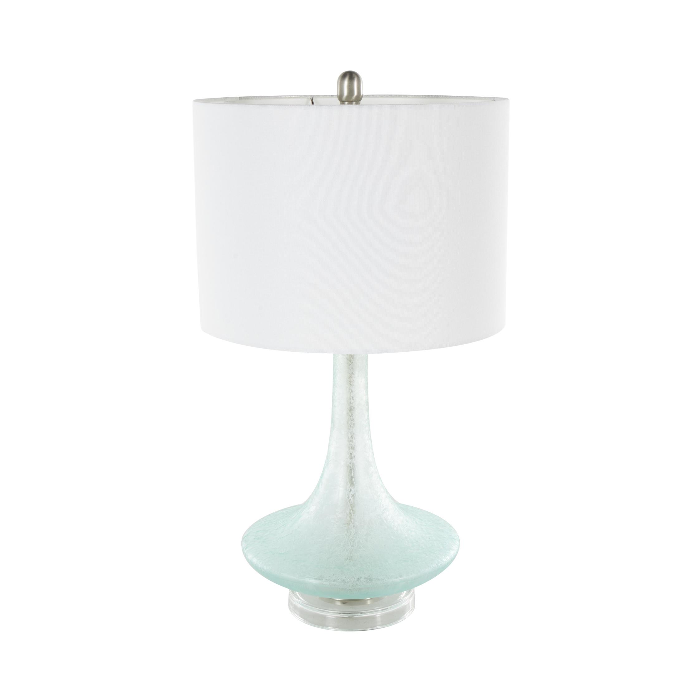 DecMode 25" Textured Frosted Round Teal Table Lamp with White Linen Shade