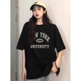 thumbnail image 2 of Trendy Black Loose-Fitting Round-Neck Short-Sleeve T-Shirt for Women with a Stylish Letter Print, Perfect for Spring And Summer., 2 of 8