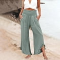 thumbnail image 5 of Wide Leg Linen Pants for Women Cropped Elastic Waist Ruffle Hem Beach Flowy Pants with Pockets Womens Spring Pant Mint Green 3XL, 5 of 7