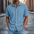thumbnail image 2 of YLSDY Men's Linen-Blend Short Sleeve Shirt, Casual Retro Style with Dual Chest Pockets & Button-Down Closure, Relaxed Fit for Everyday Wear Light Blue XL, 2 of 8