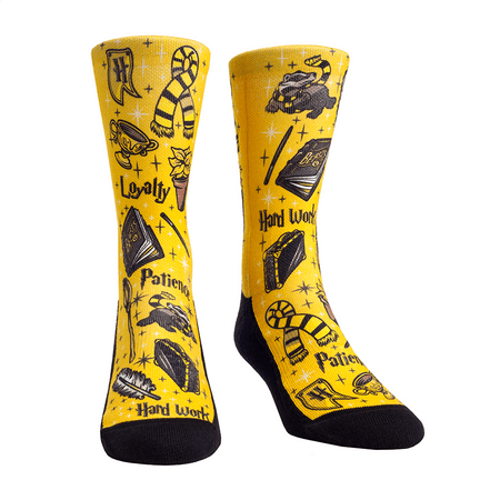 Rock Em Elite Wizard House Yellow Hufflepuff Crew Socks (L/XL (9-13))