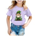 thumbnail image 4 of Little Girls St Patricks Day Shirt Short Sleeve Letter Graphic Print Shirts Casual Round Neck Pullover Tees Soft and Comfortable Blouses Summer Clothes Purple 8-9 Years, 4 of 4