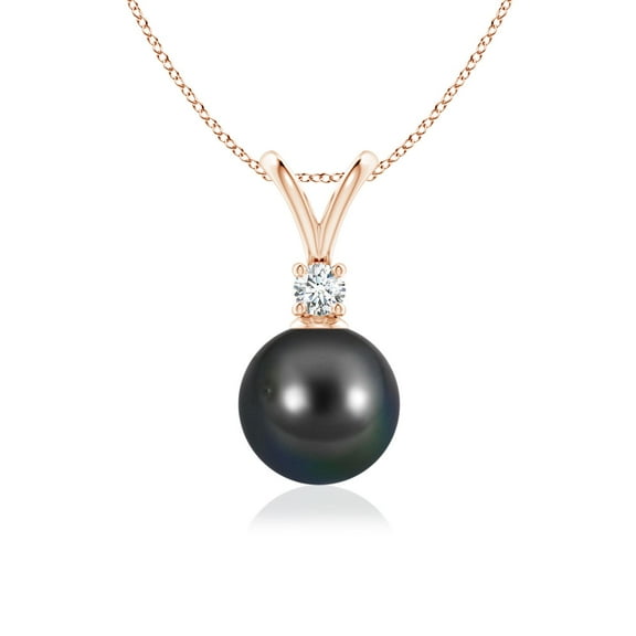 ANGARA Tahitian Cultured Pearl V-Bale Pendant in 14K Rose Gold for Women | June Birthstone, Birthday, Anniversary, Jewelry Gift for Women | Pearl Necklace