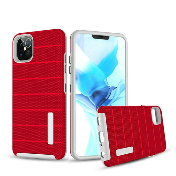 Apple iPhone 12 Pro Max (6.7") Case Hybrid Tuff Armor Stripes Rugged Texture Dual Layers Anti Drop Protection ,Xpm Phone Cover for iPhone 12 Pro Max - Red