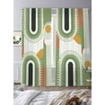 thumbnail image 3 of Modern, Semi Sheer Window Curtains 108 Inches Long, Middle Century Abstract Geometric Olive Green Rod Pocket Voile Silky Chiffon Curtain Light Filtering Drapes for Living Room, 52"x108", 2 Panels, 3 of 9