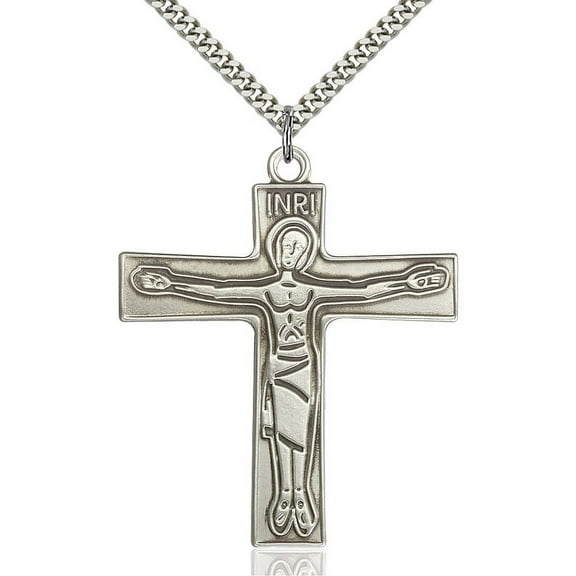 Sterling Silver Cursillio Cross Pendant 2 x 1 5/8 inches with Heavy Curb Chain